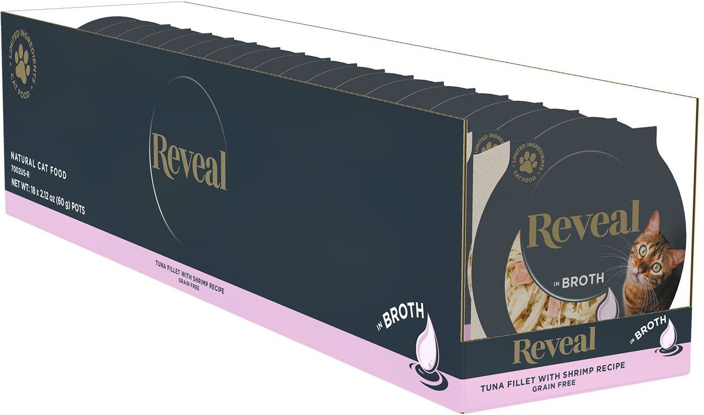 Reveal Natural Grain-Free Tuna with Shrimp in Broth Flavored Wet Cat Food, 2.12-oz pot, case of 18