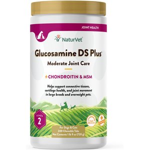 NaturVet Moderate Care Glucosamine DS Plus Chewable Tablets Joint Supplement for Dogs, 240 count