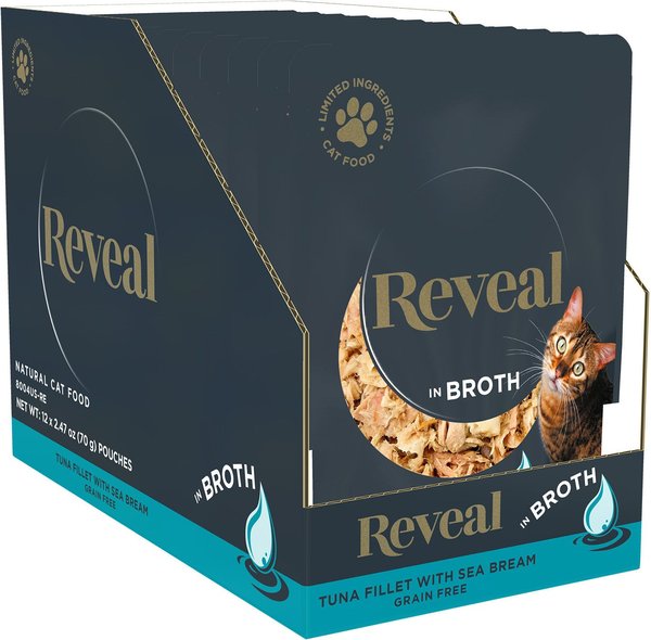 Reveal Natural Grain-Free Tuna with Sea Bream in Broth Flavored Wet Cat Food, 2.47-oz pouch, case of 12 slide 1 of 8