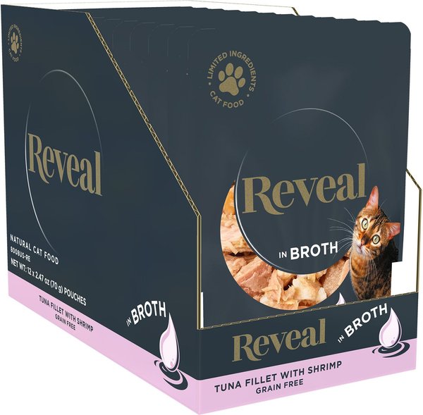 Reveal Natural Grain-Free Tuna with Shrimp in Broth Flavored Wet Cat Food, 2.47-oz pouch, case of 12 slide 1 of 8