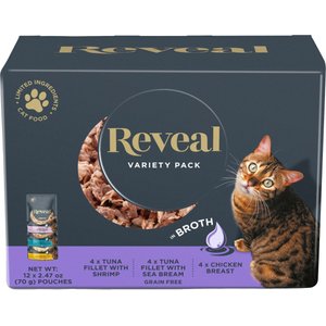 Reveal Natural Grain-Free Fish & Chicken Broth Flavored Variety Pack Wet Cat Food, 2.47-oz pouch, case of 12