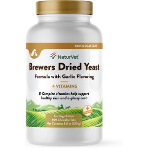 NaturVet Brewer's Dried Yeast with Garlic Chewable Tablets Skin & Coat Supplement for Cats & Dogs, 500 count