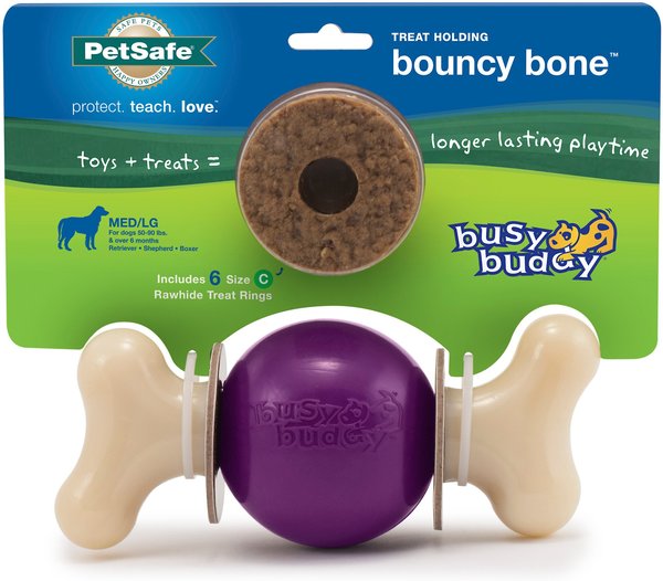 PetSafe Busy Buddy Bouncy Bone Treat Dispenser Tough Dog Chew Toy, Medium/Large slide 1 of 9