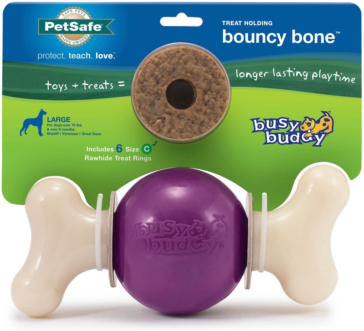 PETSAFE Busy Buddy Bouncy Bone Treat Dispenser Tough Dog Chew Toy