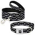 Buckle-Down Batman Shield Leash, Black/Silver + Batman Shield Dog Collar, Medium: 11 to 16.5-in neck, 1-in wide