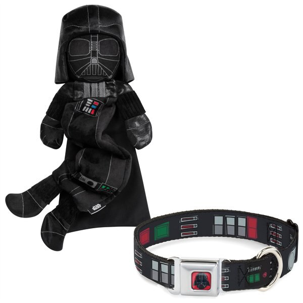 Buckle-Down Star Wars Darth Vader Utility Belt Seatbelt Buckle Dog Collar, Large: 15 to 26-in neck, 1-in wide + STAR WARS DARTH VADER Bungee Squeaky Dog Toy slide 1 of 8