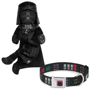 Buckle-Down Star Wars Darth Vader Utility Belt  Seatbelt Buckle Dog Collar, Large: 15 to 26-in neck, 1-in wide + STAR WARS DARTH VADER Bungee Squeaky Dog Toy