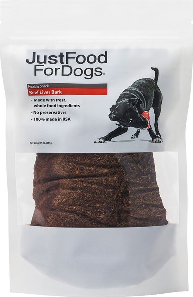 JustFoodForDogs Beef Liver Bark Dog Treats, 5-oz bag slide 1 of 1