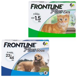 Frontline Plus Flea & Tick Spot Treatment for Cats, over 1.5 lbs, 6 Doses + Spot Treatment for Medium Dogs, 23-44 lbs, 6 Doses