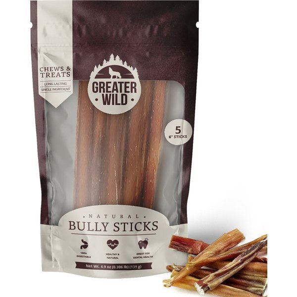 GREATER WILD 6in Whole Bully Sticks Dog Treats, 5 count