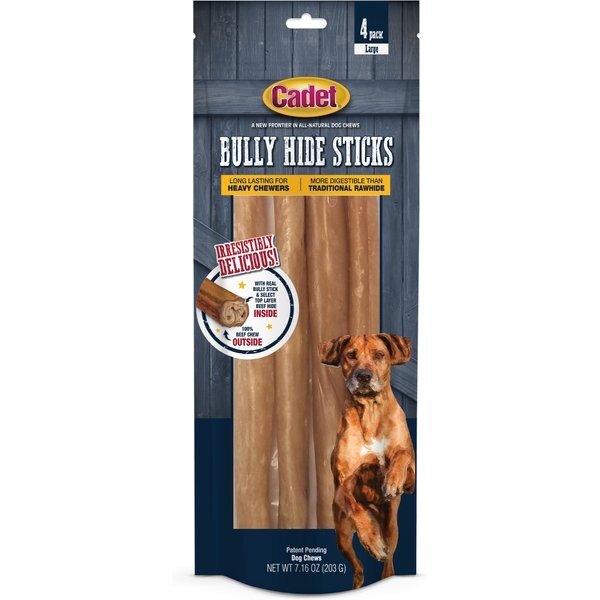 CADET Bully Hide Sticks AllNatural Dog Chews, Large, 4 Count