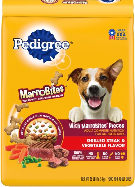 Pedigree w/MarroBites Steak & Vegetable Flavor Pieces Adult Dry Dog Food, 36-lb bag slide 1 of 8