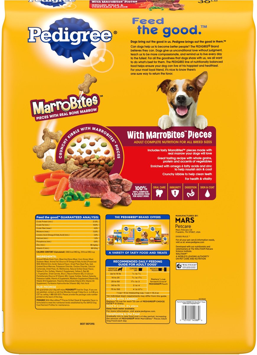36 lb bag. Pedigree With MarroBites Whole Grain Steak & Vegetable Dry Dog  Foo... | eBay