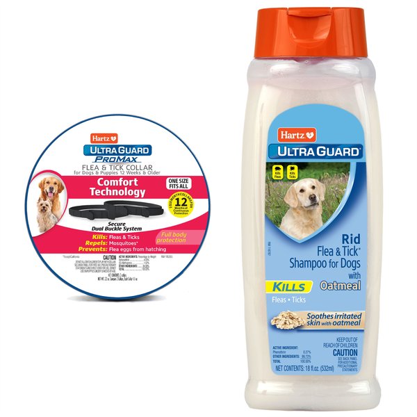 Hartz UltraGuard Rid Flea & Tick Oatmeal Shampoo + Ultra Guard ProMax Flea & Tick Collar for Dogs, 2 collars (12-mos. supply) slide 1 of 9