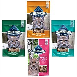 Variety Pack - Blue Buffalo Wilderness Chicken & Trout Grain-Free Cat Treats, 2-oz bag, Chicken & Turkey, Chicken & Duck and Salmon Flavors