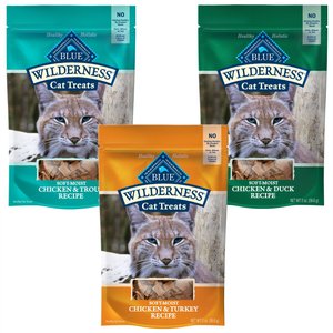 Variety Pack - Blue Buffalo Wilderness Chicken & Trout Grain-Free Cat Treats, 2-oz bag, Chicken & Turkey and Chicken & Duck Flavors