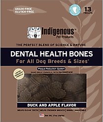 Indigenous Pet Products Dental Health Bones Duck & Apple Flavor Dog Treats, 13 count