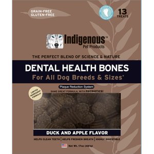 Indigenous Pet Products Dental Health Bones Duck & Apple Flavor Dog Treats, 13 count