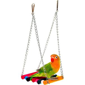 SunGrow Colorful Wooden Parakeet & Budgie Bird Cage Hanging Hammock Swing & Perch