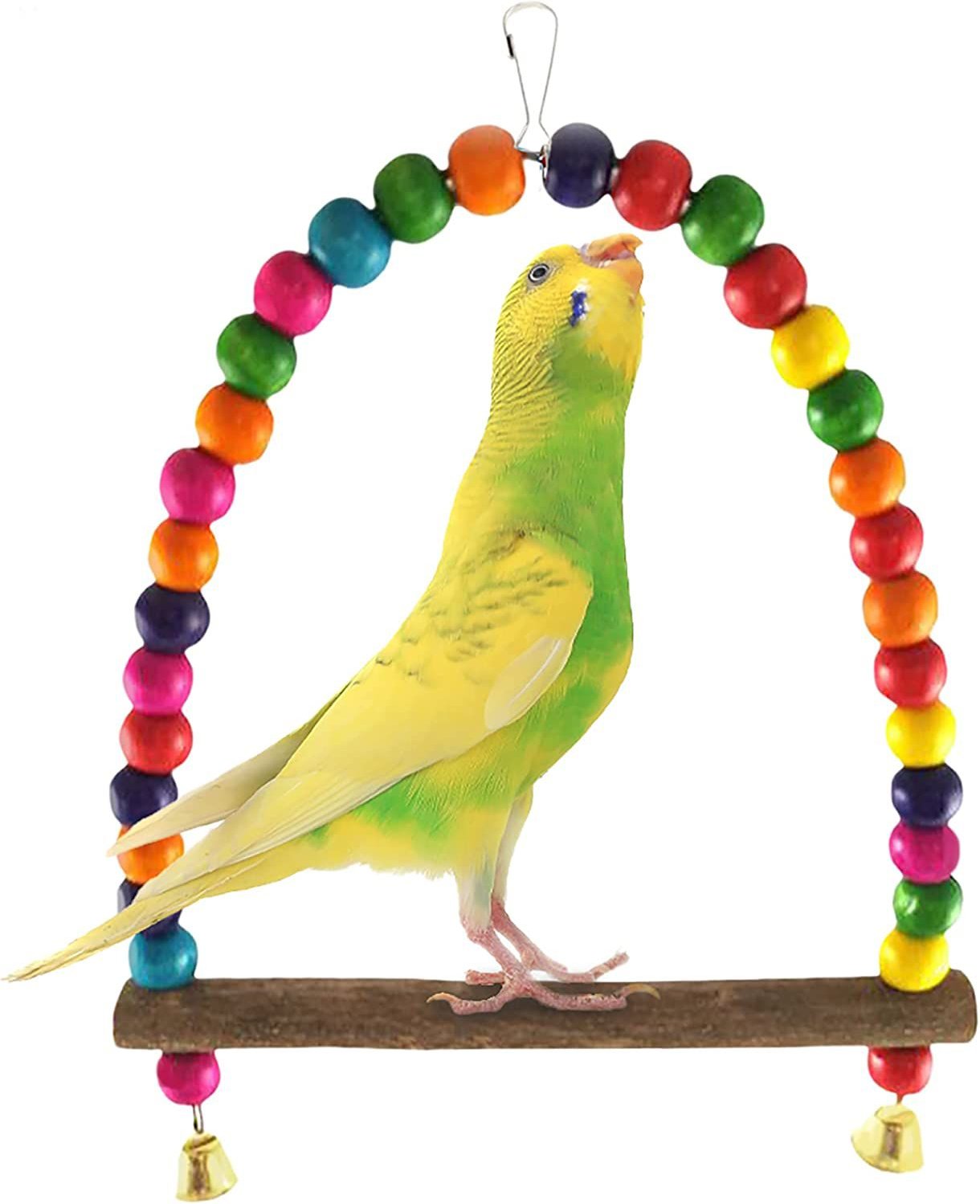 SUNGROW Colorful Beaded Parakeet Bird Swing & Perch Stand with Mini