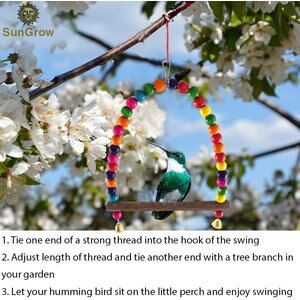 SunGrow Colorful Beaded Parakeet Bird Swing & Perch Stand with Mini Bells Cage Accessories