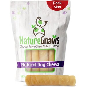 Nature Gnaws 5 to 6-inch Rolls Pork Skin Flavored Rawhide Dog Treats, 6 count