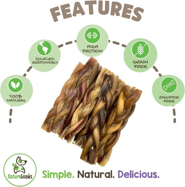 Nature Gnaws Braided Bully Stick Bites 2-4" Dog Treats
