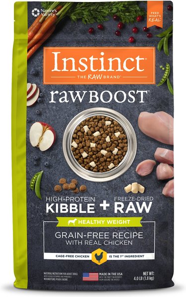 Instinct Raw Boost Healthy Weight Grain-Free Chicken & Freeze-Dried Raw Pieces Recipe Dry Dog Food, 4-lb bag slide 1 of 11