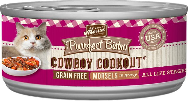 Merrick Purrfect Bistro Grain Free Cowboy Cookout Morsels in Gravy Canned Cat Food