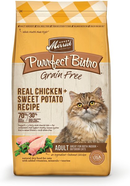 Merrick Purrfect Bistro Grain-Free Real Chicken + Sweet Potato Recipe Adult Dry Cat Food, 4-lb bag slide 1 of 9