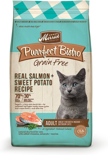 Merrick Purrfect Bistro Grain-Free Real Salmon + Sweet Potato Recipe Adult Dry Cat Food, 4-lb bag slide 1 of 9