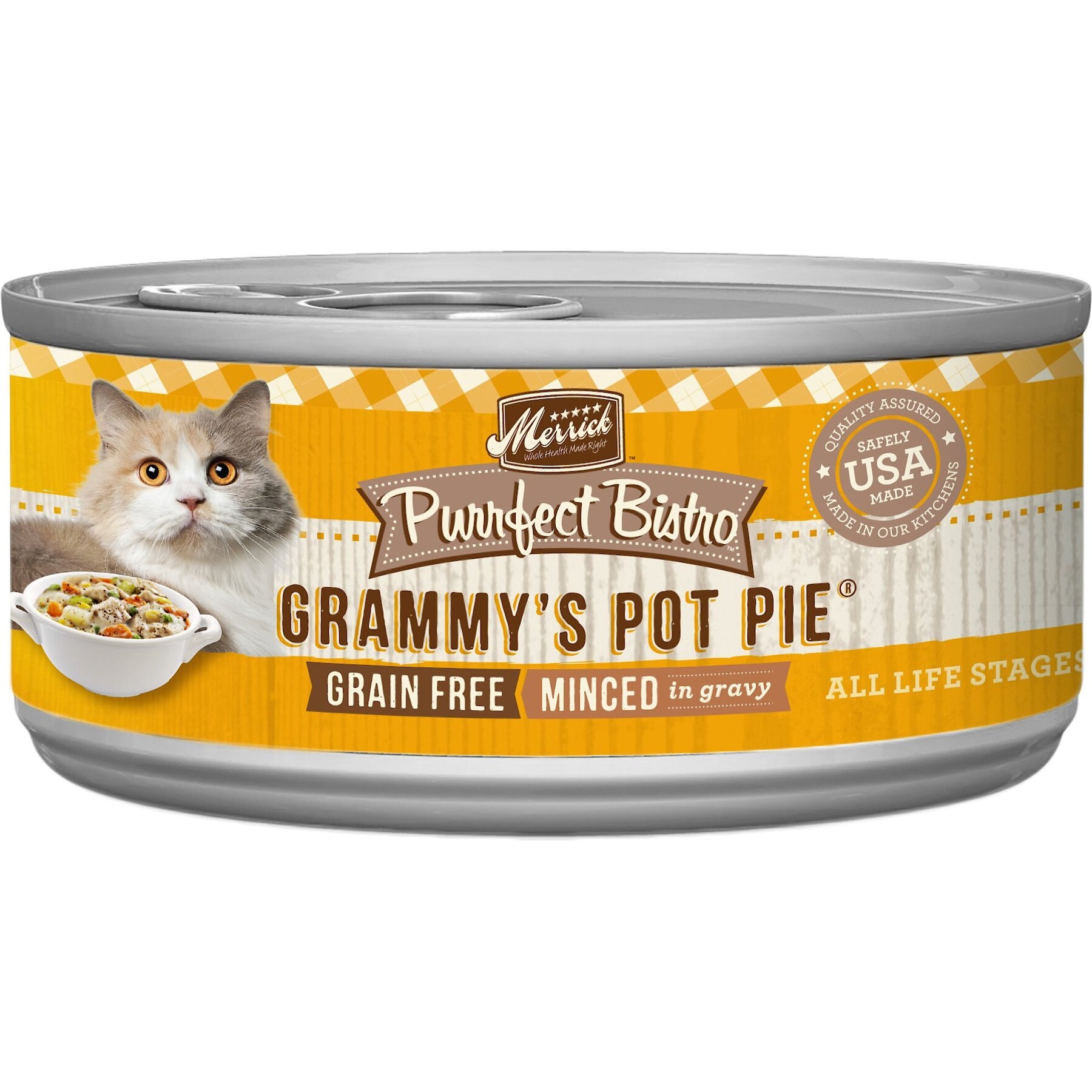 Discontinued MERRICK Purrfect Bistro Grain Free Thanksgiving Day Dinner Minced in Gravy Canned Cat Food 5.5 oz case of 24 Chewy