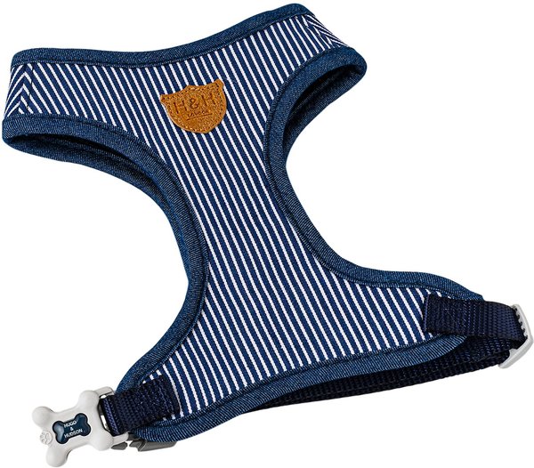 HUGO & HUDSON Stripe Tweed Dog Harness, Navy, Medium slide 1 of 9