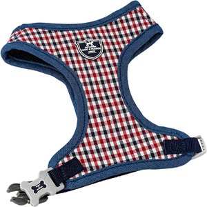 HUGO & HUDSON Checked Tweed Dog Harness, Red & Blue, Medium