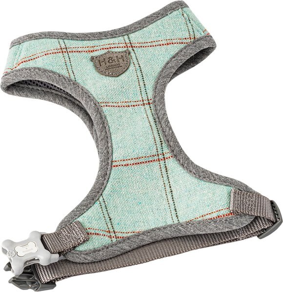 HUGO & HUDSON Checked Tweed Dog Harness, Aqua, Medium