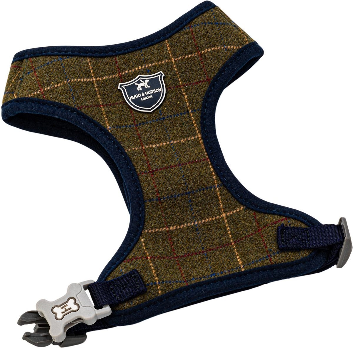 HUGO & HUDSON Checked Tweed Dog Harness, Dark Green, XSmall
