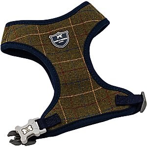 HUGO & HUDSON Checked Tweed Dog Harness, Dark Green, Medium