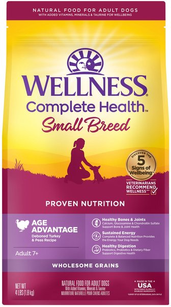Wellness Small Breed Complete Health Senior Deboned Turkey & Peas Recipe Dry Dog Food, 4-lb bag slide 1 of 7