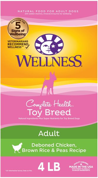Wellness Toy Breed Complete Health Adult Deboned Chicken, Brown Rice & Peas Recipe Dry Dog Food, 4-lb bag slide 1 of 9