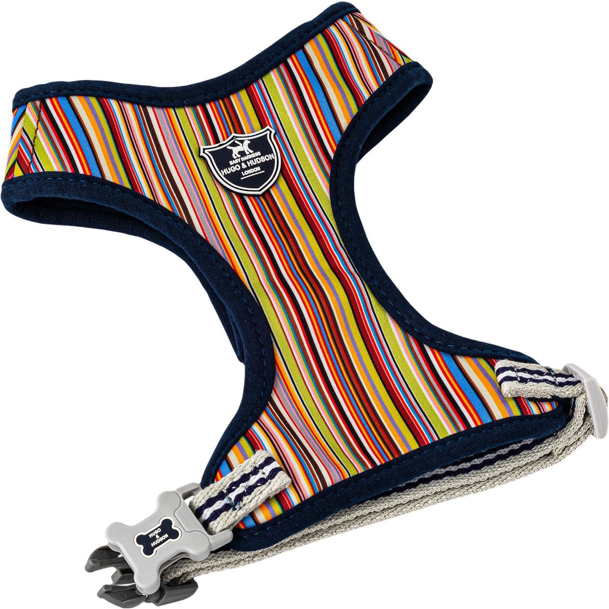 HUGO & HUDSON Striped Printed Dog Harness, Multi Coloured Stripe