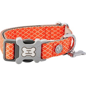 HUGO & HUDSON Nylon Geometric Bone Buckle Dog Collar, Orange, Large