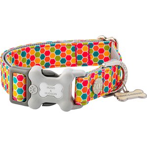 HUGO & HUDSON Nylon Geometric Bone Buckle Dog Collar, Multi-colored, Small