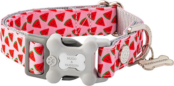 HUGO & HUDSON Nylon Watermelon Bone Buckle Dog Collar, Pink, Small slide 1 of 8