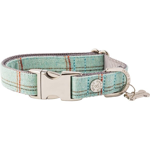 Out of Stock HUGO & HUDSON Tweed Metal Buckle Dog Collar, Aqua, Small