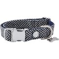 HUGO & HUDSON Herringbone Tweed Metal Buckle Dog Collar, Navy, Large