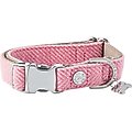 HUGO & HUDSON Herringbone Tweed Metal Buckle Dog Collar, Pink, Large