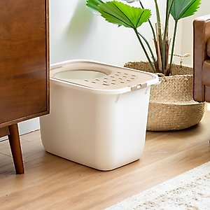 IRIS USA Large Square Top Entry Cat Litter Box, White/Beige