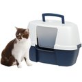 IRIS USA Hooded Corner Cat Litter Box with Front Door Flap, Navy