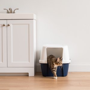 IRIS USA Jumbo Enclosed Hooded Cat Litter Box with Front Door Flap, Navy