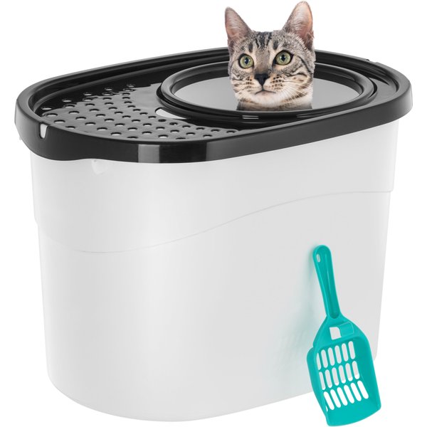 HANAMYA Extra Large Polypropylene Plastic Cat Litter Box with Scoop in White